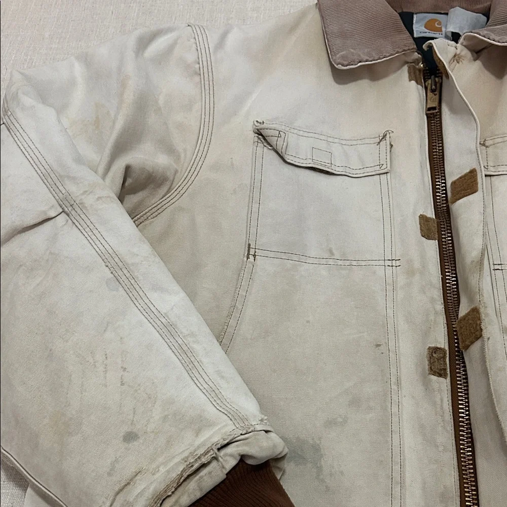 Vintage Carhartt Jacket XL Tan Thrashed Distressed Quilted Chore Barn - Picture 15 of 16